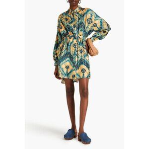 ULLA JOHNSON Jude printed saffron silk-satin mini shirt dress Size 8